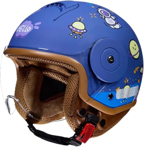 Casco Da Moto Per Bambini Dai 4 Ai 12 Anni, Casco Multisport Con Visiera, Motivo A Cartoni Animati. Design Regolabile, Casco Da Scooter Per Ragazzi E Ragazze. E,46-54CM