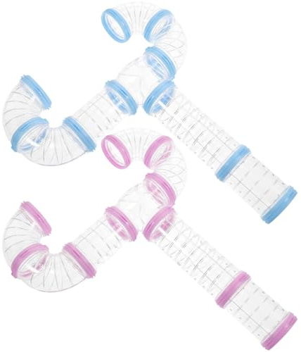 Veemoon Juguete Túnel para Hámster y Animales Pequeños, Kit de Tubos de Plástico Resistentes, 2 Juegos en Rosa y Azul, Accesorios para Jaula, Fomento del Ejercicio y Exploración