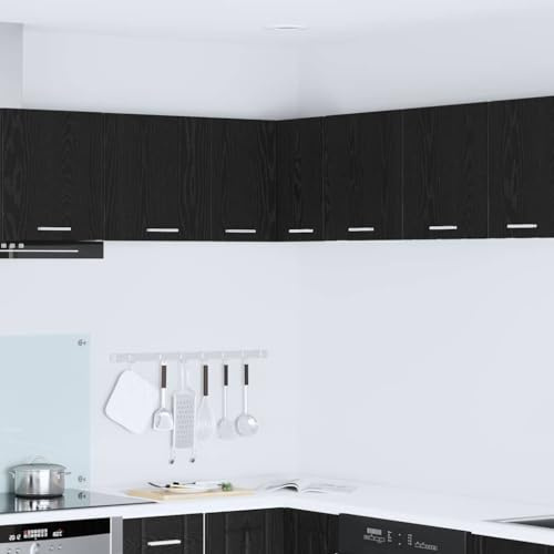 QUAHEAS Modern Hanging Corner Cabinet, Black Oak and White Engineered Wood, 57x57x40 cm, Durable Kitchen Storage for Utensils and Cookware, Efficient Pantry Solution
