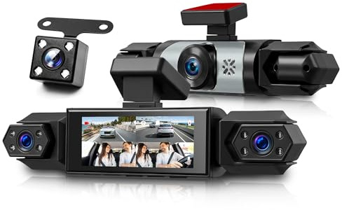 Rimoody 4 Canali 360° Dashcam Auto, 4 Telecamera HD 1080P Anteriore e Posteriore Sinistra Destra, 3.16 Pollici Schermo IPS Dash Cam con Visione Notturna 8 IR/Loop Video/24H Parcheggio Monitor