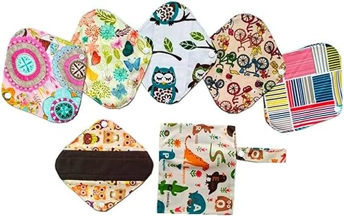 Wiederverwendbare, waschbare Slipeinlagen aus Holzkohle-Bambustuch, Menstruation-Pads, 6 Stück, 20,3 cm, + eine Tasche