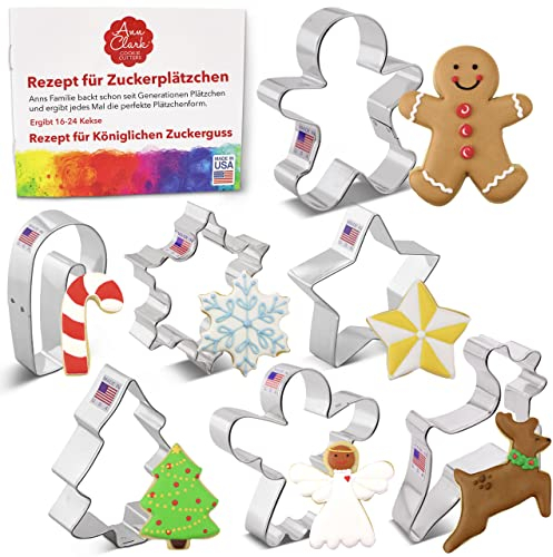 Christmas Cookie Cutters 7-Pc Set Made in USA by Ann Clark, Gingerbread Man, Christmas Tree, Star, Snowflake, Angel
