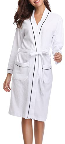 Vlazom Women's Waffle Dressing Gowns Cotton Kimono Robe for Spa Hotel | Unisex Lightweight Bathrobe for All Seasons Loungewear Sleepwear Dressing Gown for Ladies S-XXL