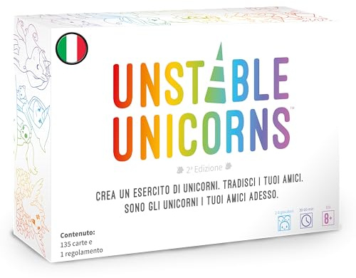 Asmodee – UNSTABLE UNICORNS – Tradisci i tuoi amici e scatena la distruzione – Gioco Strategico e Carte da Gioco Divertente – Idea Regalo – 2-8 Giocatori – 8+ Anni – Ed. in Italiano