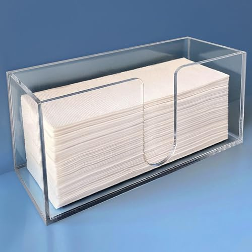 Acrylic Paper Towel Holder (5mm Acrylic) Paper Towel Dispenser Countertop-Bathroom, Kitchen (10.75”W x 4.125”D x 5”H) Napkin Holder-Tri-fold Disposable Napkins Home, Restaurant