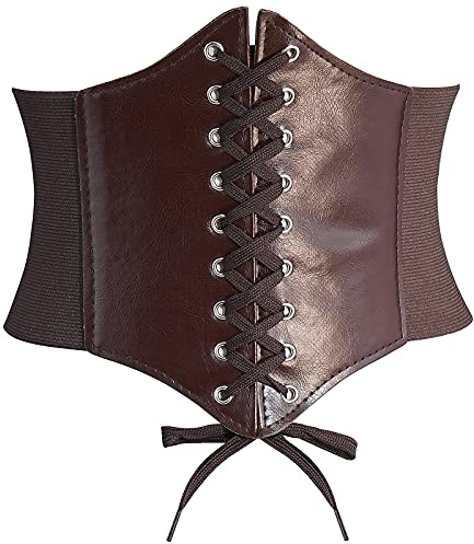 DTWAWA Ceintures de Corset de Noir pour Femmes, Ceinture de Taille Waspie en cuir Nouée Large et Élastique pour Robes de Filles