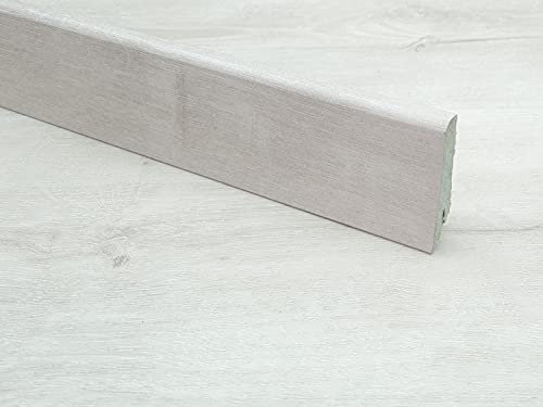 TRECOR Sockelleiste für Vinylboden, Höhe: 60 mm | Tiefe: 18 mm | Länge: 2400 mm - WASSERFEST verleimt (240 cm | Sockelleiste, Eiche Premium Weiß)