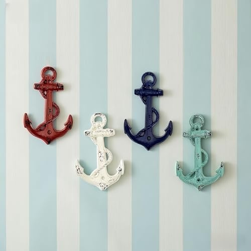 Remenna Decorative Wall Hooks Vintage Metal Four Color Anchor Wall Hooks, Multifunctional Decorative Hanger for Hanging Clothes, Hats, Keys, Heavy - Duty and Easy to Install (Screws Included)