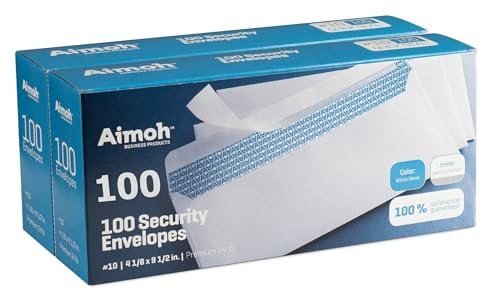 Aimoh #10 Security Self Seal Envelopes – 200 Qty |No Window, EnveGuard, 4⅛ x 9½, White, 24 LB, 200 Count (34100-2)