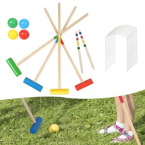 Vkechh Crocket spel utomhus brädspel Croquet set Krocket spel för barn vuxna träleksaker 2–4 spelare Krocketspel