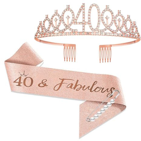 YongHang 40 Geburtstag frauen Deko Schärpe und Tiara Rose Gold 40. Geburtstag Geschenke Krone für Birthday Party Dekorationen Geschenk zum 40 geburtstag frau