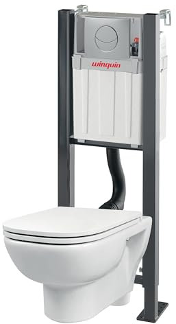 Wirquin 55722256 Wc suspendu universel Smart Rock avec cuvette gain de place et plaque de commande double chasse grise