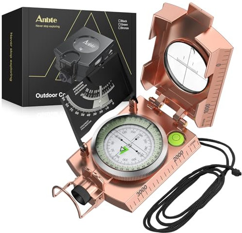 Anbte Kompass Militär Marschkompass mit Klinometer IP65 Wasserdicht Professioneller Navigation Compass mit Tragetasche Compass für Jagd Camping Wandern Outdoor-Aktivitäten (Vintage Kupfer)