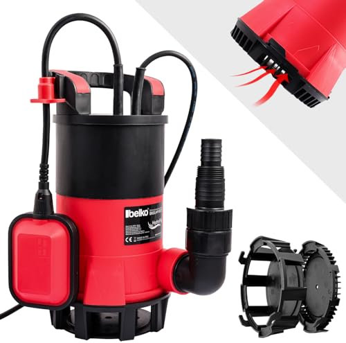 Belko® HydroFlat Vario Eco 400W Schmutzwasserpumpe – Flachsaugend bis 1 mm, 8.000 l/h Förderleistung, Integrierter Schwimmerschalter, Flexibler Kombinippel-Anschluss für Haus & Garten