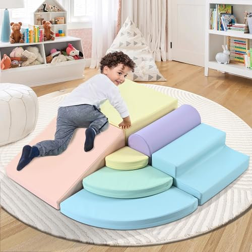 Moimhear Set di 7 blocchi da arrampicata in morbida schiuma per bambini, per arrampicata e gattonare, per interni, struttura di gioco attiva