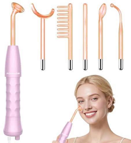High Frequency Wand, ROMMQB Professional 6 Neon High Frequency Facial Machine, Portable Skin Light Therapy Wand Device for Hair Growth, Acne, Wrinkle Reduction, Skin Tightening Facial Massager Wand