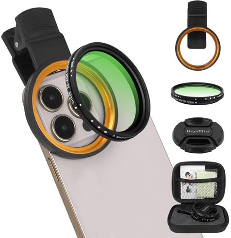 Filtro variable ND2-32 de 52 mm para teléfono, kit de lentes de densidad neutra variable con clip multicapa, compatible con iPhone 16/15/14/13 Pro Max, Samsung Galaxy, Google Pixel y otros teléfonos