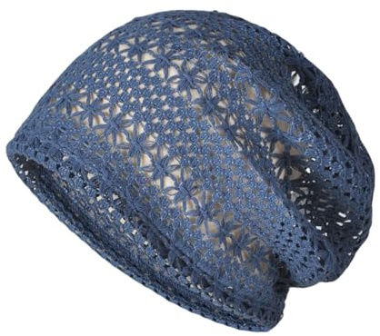 Hrlace Bonnet d'été en tricot pour femme - Fait à la main - Slouch Beanie - Vintage - Bonnet ample - Léger - Tricoté fin - Chapeaux d'été pour filles et femmes - Printemps Été, Bleu saphir, taille