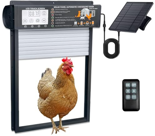 VUEBEE Automatic Chicken Coop Door Solar Powered with Timer & Light Sensor, Motion Sensor, LCD Display & Remote Control, Weatherproof Chicken Door for Chicken, Ducks, Rabbits