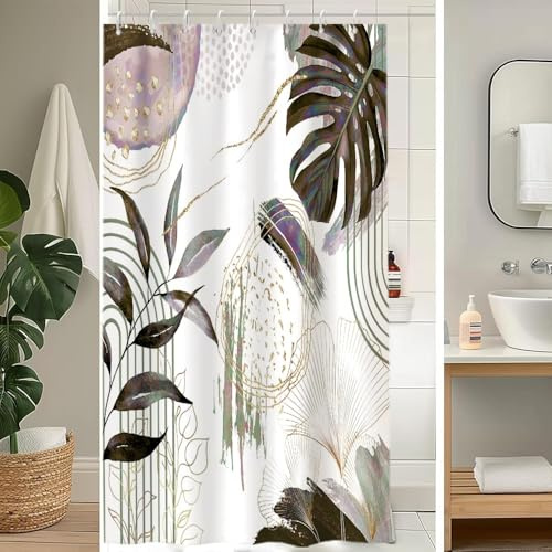 Duschvorhang 120x180cm, Uiiooazy Duschvorhang Anti Schimmel Braun Boho Style Tropisch Palmenblätter Jungle Duschvorhänge Stoff Waschbar Wasserdicht Polyester Bad Vorhang mit 8 Haken für Badezimmer