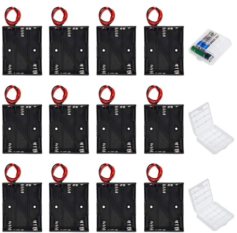 GTIWING 12 stycken 3AA batterihållare hölje plasthållare batterifack batterihållare för 3 x 1,5 V AA batterihållare 4,5 V med anslutningskabel 3 delar förvaringslåda transparent