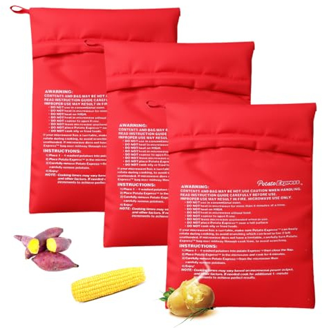 HMCEY 3 Piezas Bolsa Patatas Microondas,Saco para Asar Patatas en Microondas Cocer,Potato Express Bag,Bolsa Patata Asadas Reutilizables,Bolsas de Cocina Patata Lavable,Bolsaes Guardar Patataes