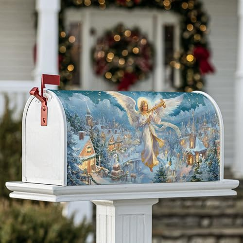 Coperture magnetiche per cassette postali con angelo, protezione per cassetta postale natalizia con neve, 53 x 64 cm