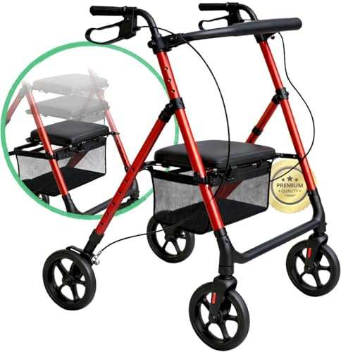 OrtoPrime Andador para Ancianos ASIENTO ALTURA REGULABLE Andador Adultos con Cesta Andadores Adultos PLEGABLE - Andador con asiento Tacataca Ancianos - Caminador Personas Mayores ROLLATOR 4 Ruedas