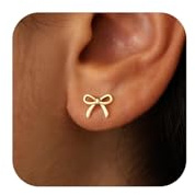 WATEFOER Pendientes de Lazo Dorados para Mujer Niñas Chapados en Oro de 18K Pendientes Aro de Lazo Hipoalergénicos Regalos de Joyería (A)