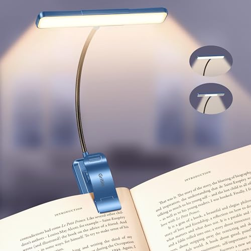 Gritin 2026 2a Gen Luce per Lettura Libri a Letto - 32 LED Full Spectrum, 5 Colori & 5 Luminosità, Fascio Regolabile Largo/Stretto, Batteria 1500mAh Lunga Durata, Ricaricabile-Blu Porcellana