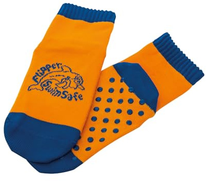 Flipper Swimsafe: calcetines acuáticos con suela antideslizante en azul y naranja, para niños y bebés, para disfrutar sin preocupaciones de la piscina, fabricados en Alemania