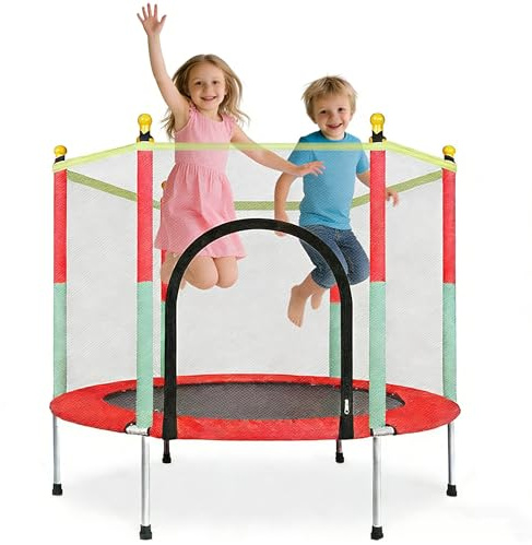 Ccarzzi Trampoline 55 Kids Trampoline with Safety Net Enclosure, Reinforced Steel Frame, High-elasticity Mini Trampoline for Toddler 3-10 Years, Indoor and Outdoor