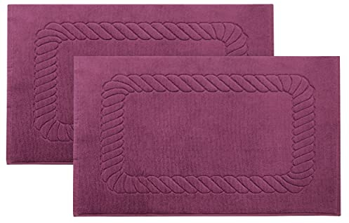 ZOLLNER 2er Set Badematten - weiche und saugstarke Duschvorleger - waschbar bis 95°C - Baumwolle - 50x70 cm in brombeer