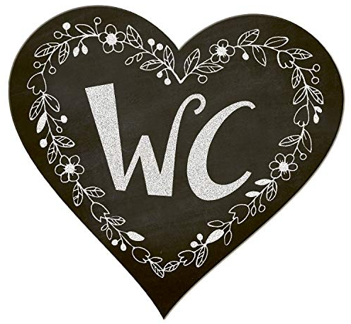 Logbuch-Verlag cartel indicación para baño WC corazón negro con diseños florales blancos - placa WC bonita para servicios