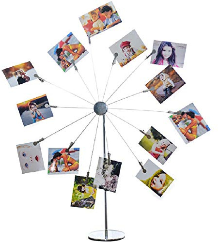 Mollytek Support photo de bureau avec clips pour carte postale, carte cadeau, support de décoration, arbre de photo, support pour affichage de table, roue ciel, design romantique avec fil plaqué et