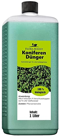 Konfitee Koniferen Dünger Flora Boost 1000ml I Für bis zu 200L Gießwasser I Dünger für Koniferen, Tannen & Thujen geeignet I Flüssiger Blatt- & Wurzeldünger I 100% natürlicher Pflanzendünger