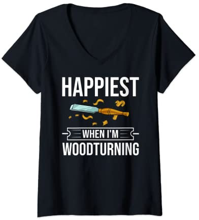 Femme Woodturner Outils de tournage sur bois T-Shirt avec Col en V