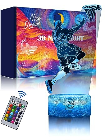 Nice Dream Basketball Nachtlicht für Kinder, 3D Illusion Lampe Kinderzimmer LED Licht, Fernbedienung 16 Farbwechsel Dimmbar, Kinder Schlafzimmer Dekor, Geschenk für Mädchen Junge