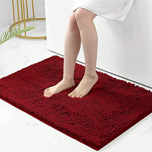 Homaxy rutschfeste Badematte Chenille Badezimmerteppich Mikrofaser Badteppich Saugfähige Hochflor Badvorleger - 60 x 90 cm, Weinrot