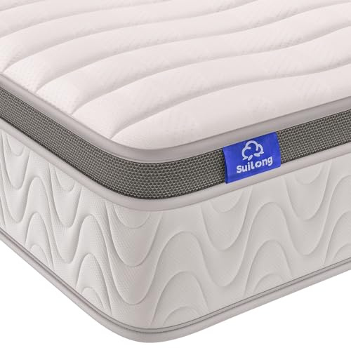 SuiLong King Mattress 5ft, Medium Feel Gel Memory Foam Hybrid Mattress. 5-Zone Extreme Comfort Pocket Sprung with Stronger Edge Support for Back Pain Relief 150x200x25cm