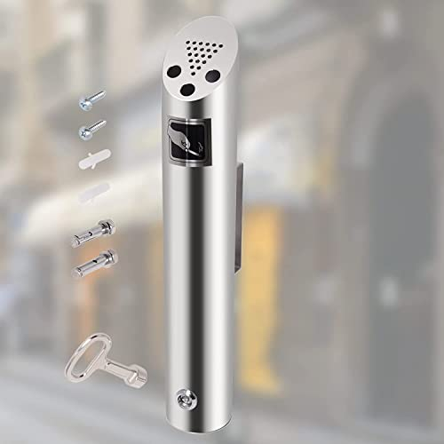 Aschenbecher Außenwand aus Edelstahl, Runde Aschenbecher Wand für Restaurants Hotels und Pub Club mit Schloss von Poweka, 30x6.2cm (Silber)