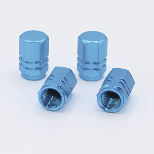 Skynotek – Pack 4 tapas de válvula Schrader para automóvil, moto, bicicleta y patinete eléctrico | Tapones antipolvo de aleación de aluminio para neúmaticos | Protección y seguridad | Color azul claro