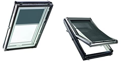Original Roto Vorteils-Set Verdunkelungsrollo in Dunkelgrau und Außenrollo Screen Für Designo R4/R7 Führungsschiene Silber Größe ZRV 054/078 | 05/07 Größe ZAR 054/xxx Breite 054 cm