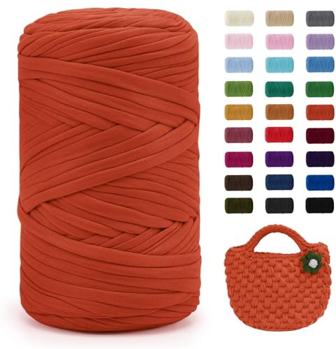 Uiopa Fil Crochet, 400g/120m Fil Polyester en Tissu Chunky Tshirt Yarn, Laine T-Shirt Crochet Trapilho pour Sacs/Paniers/Tapis, Décoration d'Intérieur, Bricolage, Artisanat