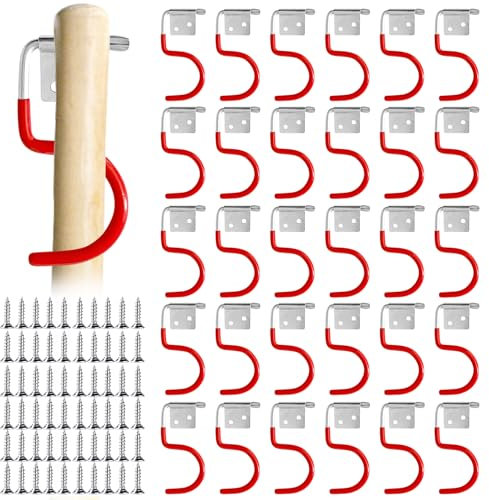 30 Pcs Gartengerätehalter Metallhaken, Werkzeughalter Metallhaken, Gerätehalter Haken Werkzeughalter, Gartengeräte Aufhängung, Besenhalter Metallhaken Gerätehalter Wandhalterung Anti-Rutsch Gummierung