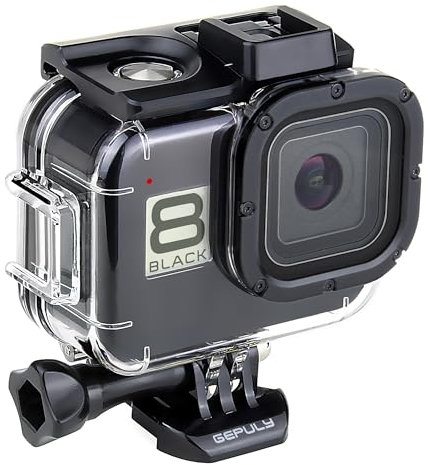 GEPULY 60M/196FT Waterproof Housing Case for GoPro Hero 8 Black, Dual Cold Shoe Slots Protective Underwater Diving Housing Shell for GoPro Hero 8 Black Action Camera