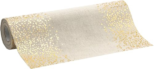100%Mosel Runner da Tavola Effetto Lino Naturale, Puntini Oro, (28 cm x 5 m), Fascia da Tavola, elegante Decorazione da Tavola per Natale & Avvento