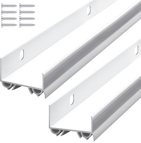 Lineshading 2 Sets Door Sweep Plastic PVC 1 3/4 x 36 Slide on Bottom Exterior Door Seal Strip for Weather Stripping Draft Stopper (White)