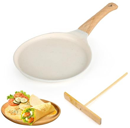 YKUKIZEE Crepe Pan 20 cm, Dosa Pan White, Non-Stick Chapati Pans Frying Egg Pans Pancake Tortillas Pan with Handle for Induction Hob
