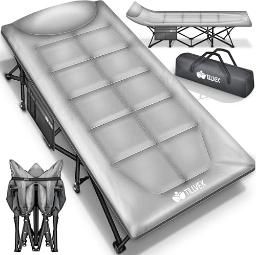 tillvex Lit de camping pliable avec sac de transport jusqu'à 200 kg | Lit bébé extra large | Lit pour intérieur et extérieur